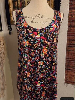 Democracy Black Tank Top with Bright Floral & Bird Print